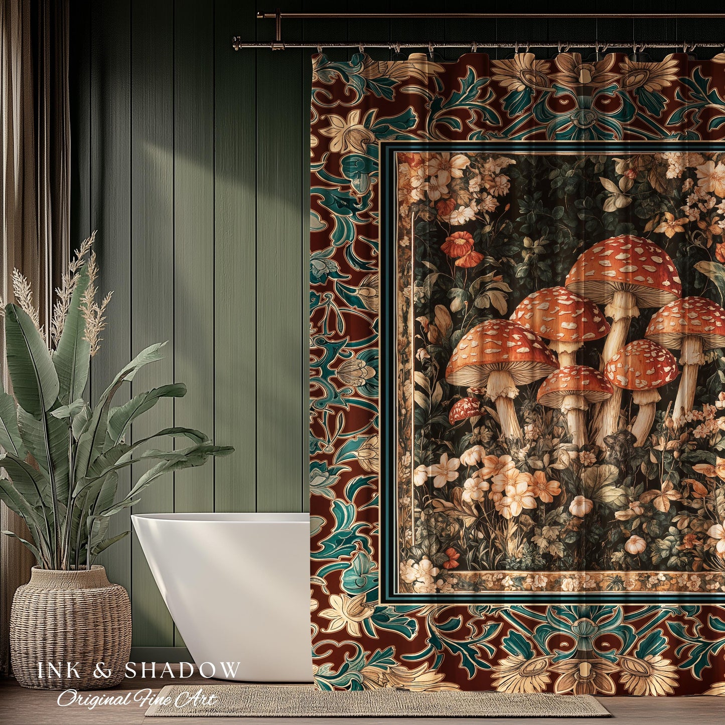 Magical Mushroom Eclectic Shower Curtain | Fairy Aesthetic Bathroom Whimsigoth Forest Decor Whimsical Fairycore Tapestry Housewarming Gift