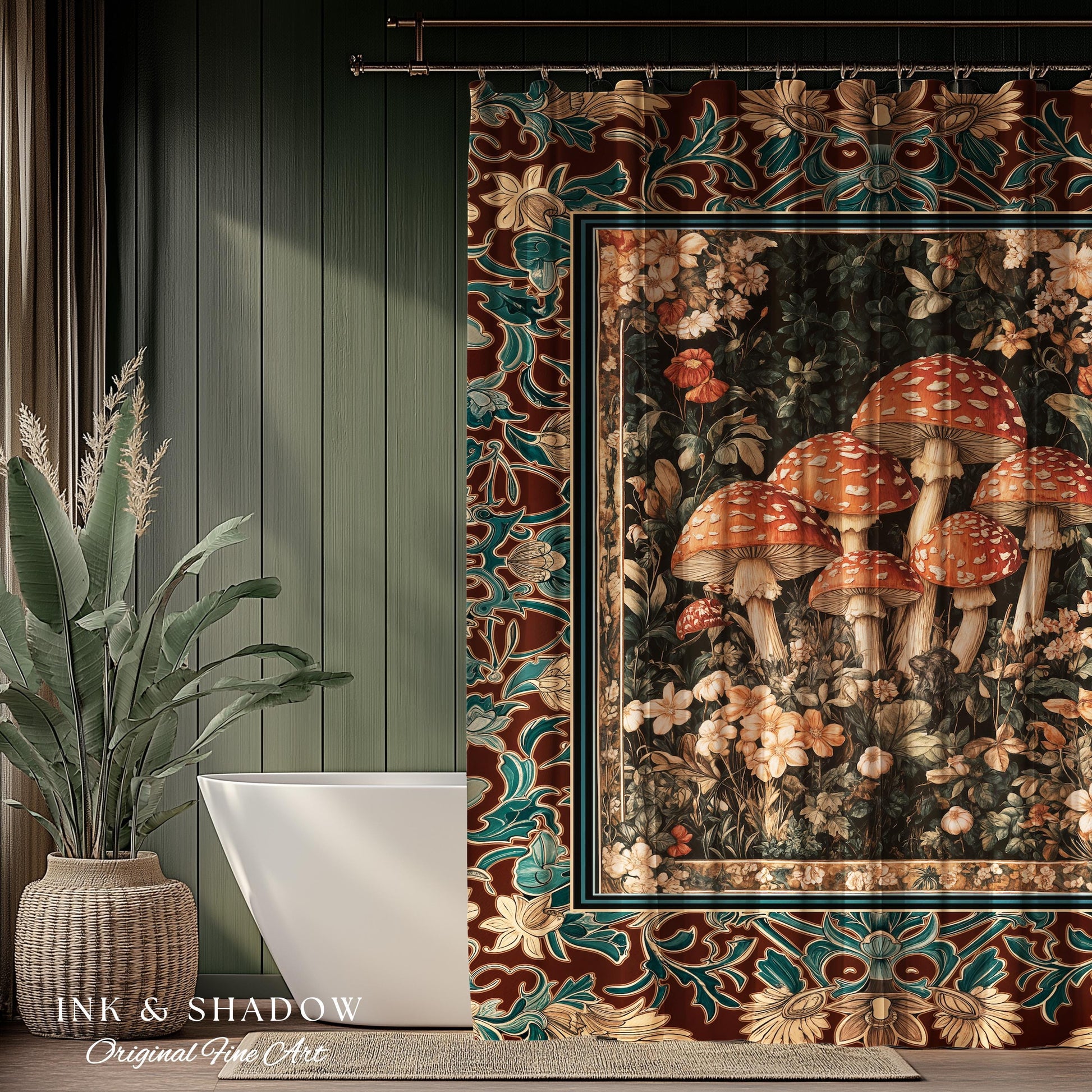 Magical Mushroom Eclectic Shower Curtain | Fairy Aesthetic Bathroom Whimsigoth Forest Decor Whimsical Fairycore Tapestry Housewarming Gift