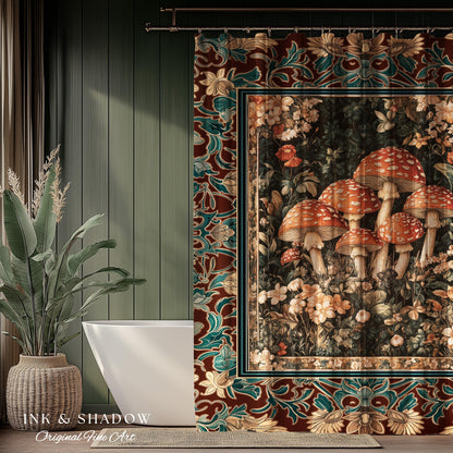 Magical Mushroom Eclectic Shower Curtain | Fairy Aesthetic Bathroom Whimsigoth Forest Decor Whimsical Fairycore Tapestry Housewarming Gift