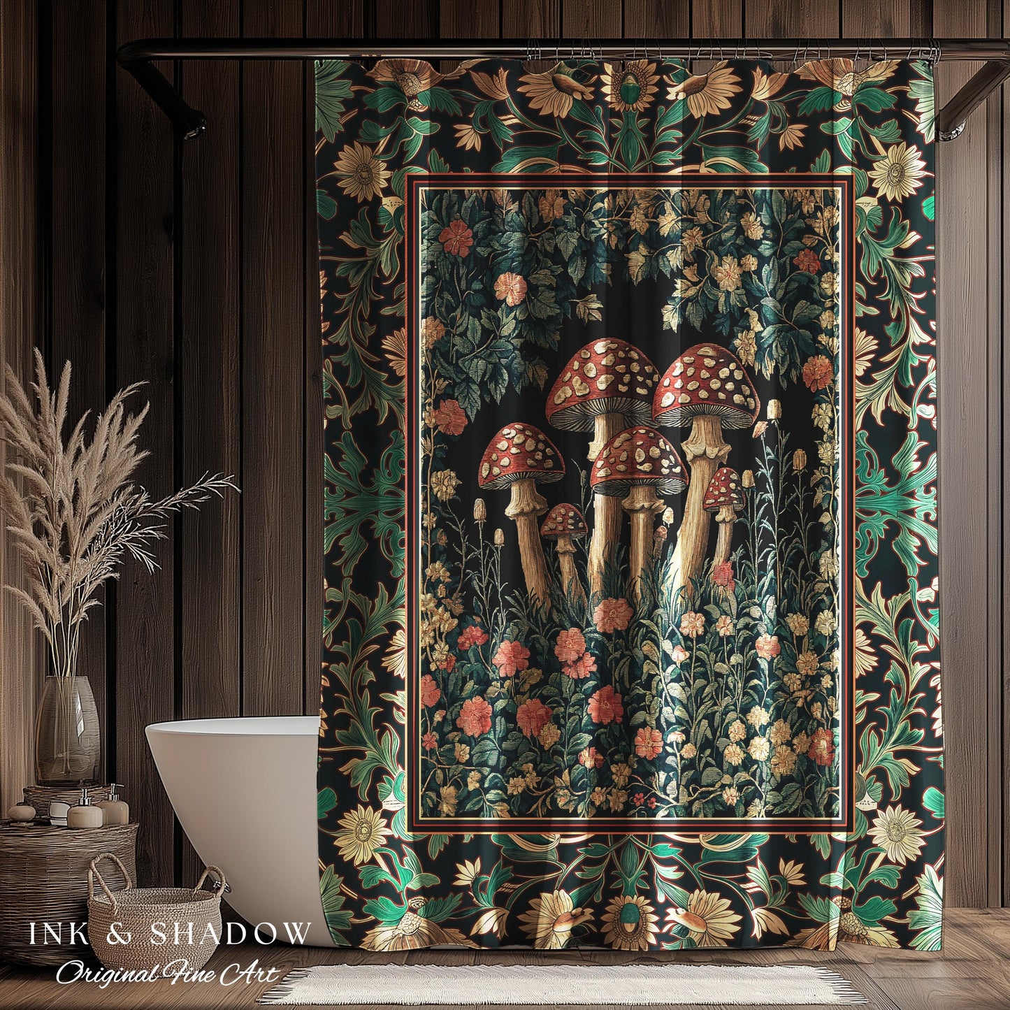 Fairytale Bedroom Mushroom Shower Curtain | Whimsical Wonders Botanical Forest Decor Whimsigoth Bathroom Cute Cottagecore Fungi Fairy Style