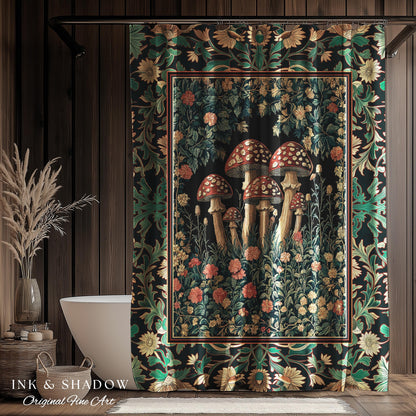 Fairytale Bedroom Mushroom Shower Curtain | Whimsical Wonders Botanical Forest Decor Whimsigoth Bathroom Cute Cottagecore Fungi Fairy Style