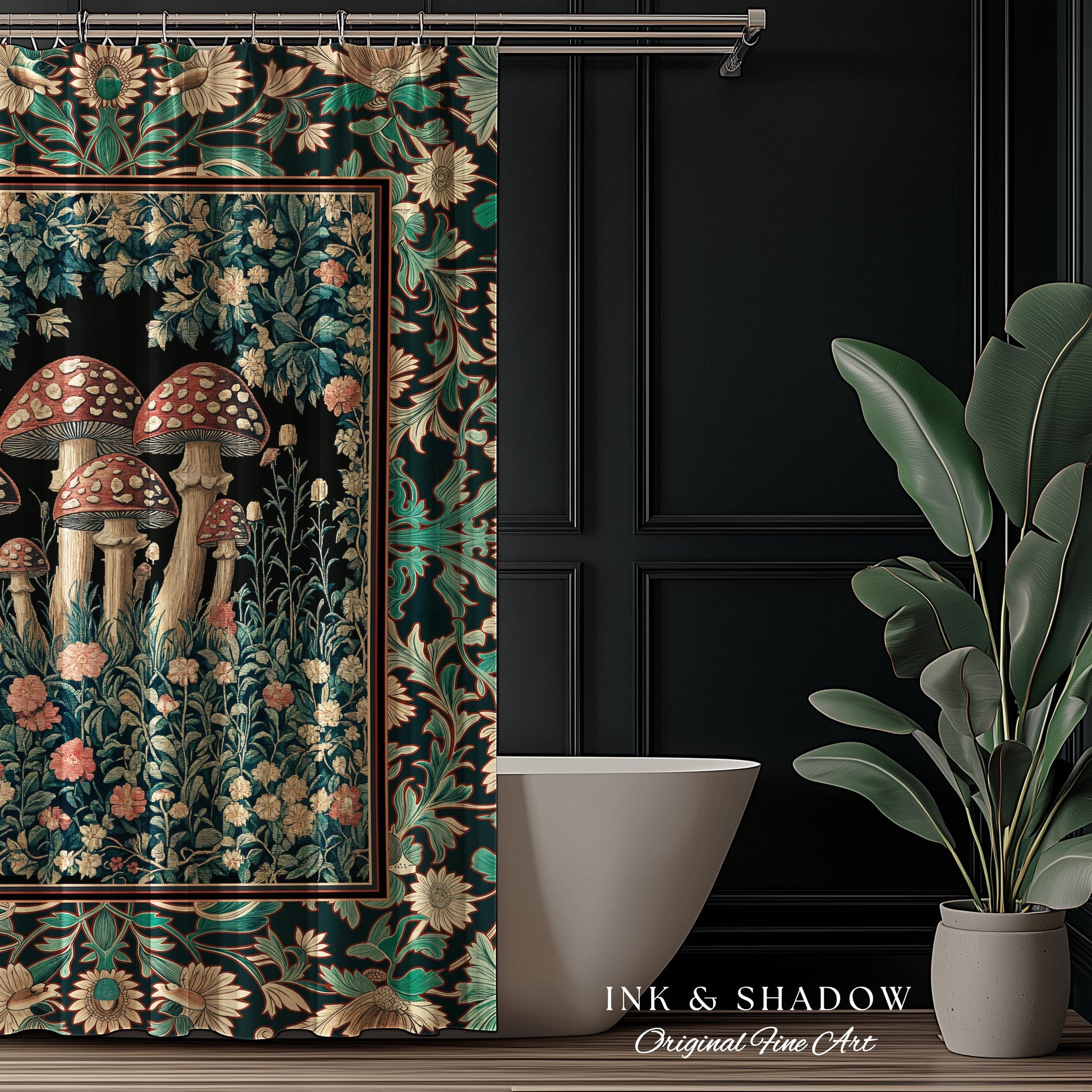 Fairytale Bedroom Mushroom Shower Curtain | Whimsical Wonders Botanical Forest Decor Whimsigoth Bathroom Cute Cottagecore Fungi Fairy Style
