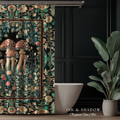 Fairytale Bedroom Mushroom Shower Curtain | Whimsical Wonders Botanical Forest Decor Whimsigoth Bathroom Cute Cottagecore Fungi Fairy Style