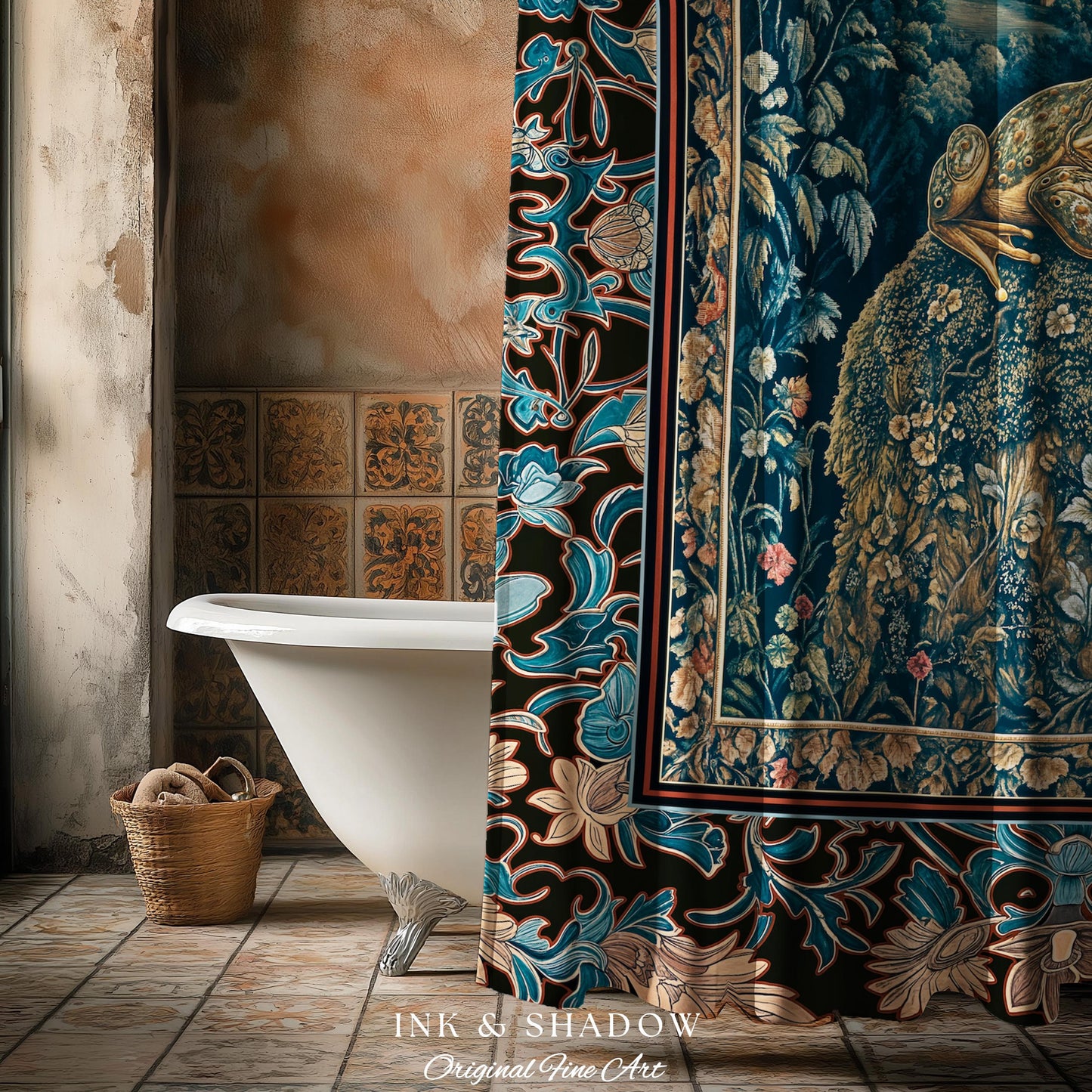 Fairytale Aesthetic Toad Shower Curtain | Frog Lover Bedroom Accent Goblincore Bathroom Dark Cottagecore Magic Eclectic Fairycore Book Nook