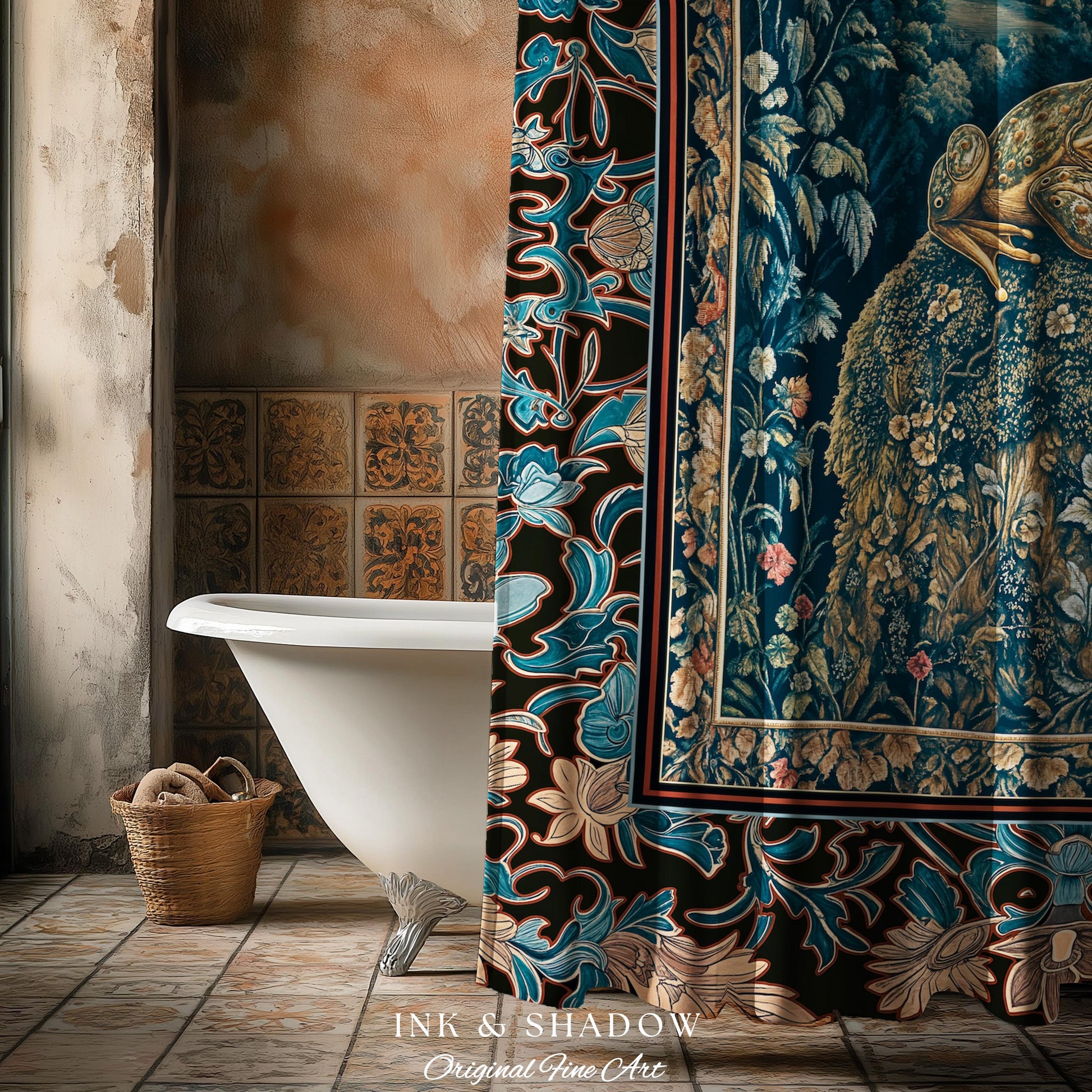 Fairytale Aesthetic Toad Shower Curtain | Frog Lover Bedroom Accent Goblincore Bathroom Dark Cottagecore Magic Eclectic Fairycore Book Nook