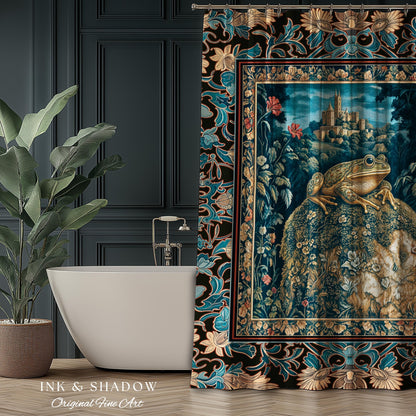 Fairytale Aesthetic Toad Shower Curtain | Frog Lover Bedroom Accent Goblincore Bathroom Dark Cottagecore Magic Eclectic Fairycore Book Nook