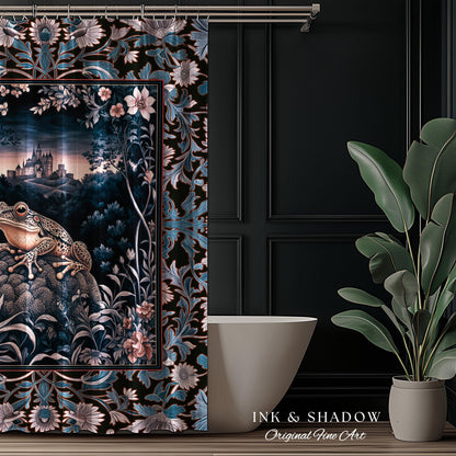 Witchy Toad Shower Curtain for Moody Bathroom | Dark Victorian Floral Frog Lover Decor Eclectic Bath Room Whimsical Cottagecore Aesthetic |