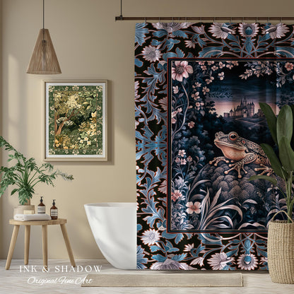 Witchy Toad Shower Curtain for Moody Bathroom | Dark Victorian Floral Frog Lover Decor Eclectic Bath Room Whimsical Cottagecore Aesthetic |