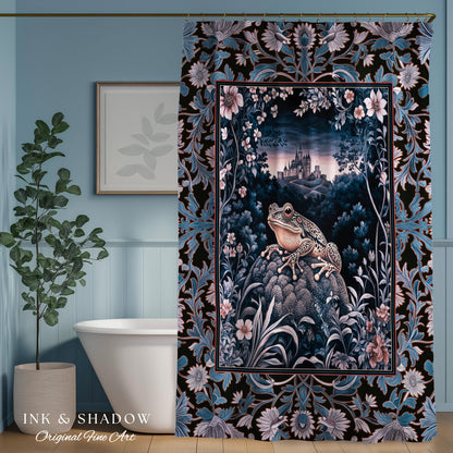 Witchy Toad Shower Curtain for Moody Bathroom | Dark Victorian Floral Frog Lover Decor Eclectic Bath Room Whimsical Cottagecore Aesthetic |