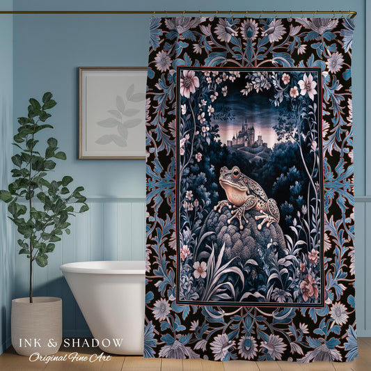 Witchy Toad Shower Curtain for Moody Bathroom | Dark Victorian Floral Frog Lover Decor Eclectic Bath Room Whimsical Cottagecore Aesthetic |