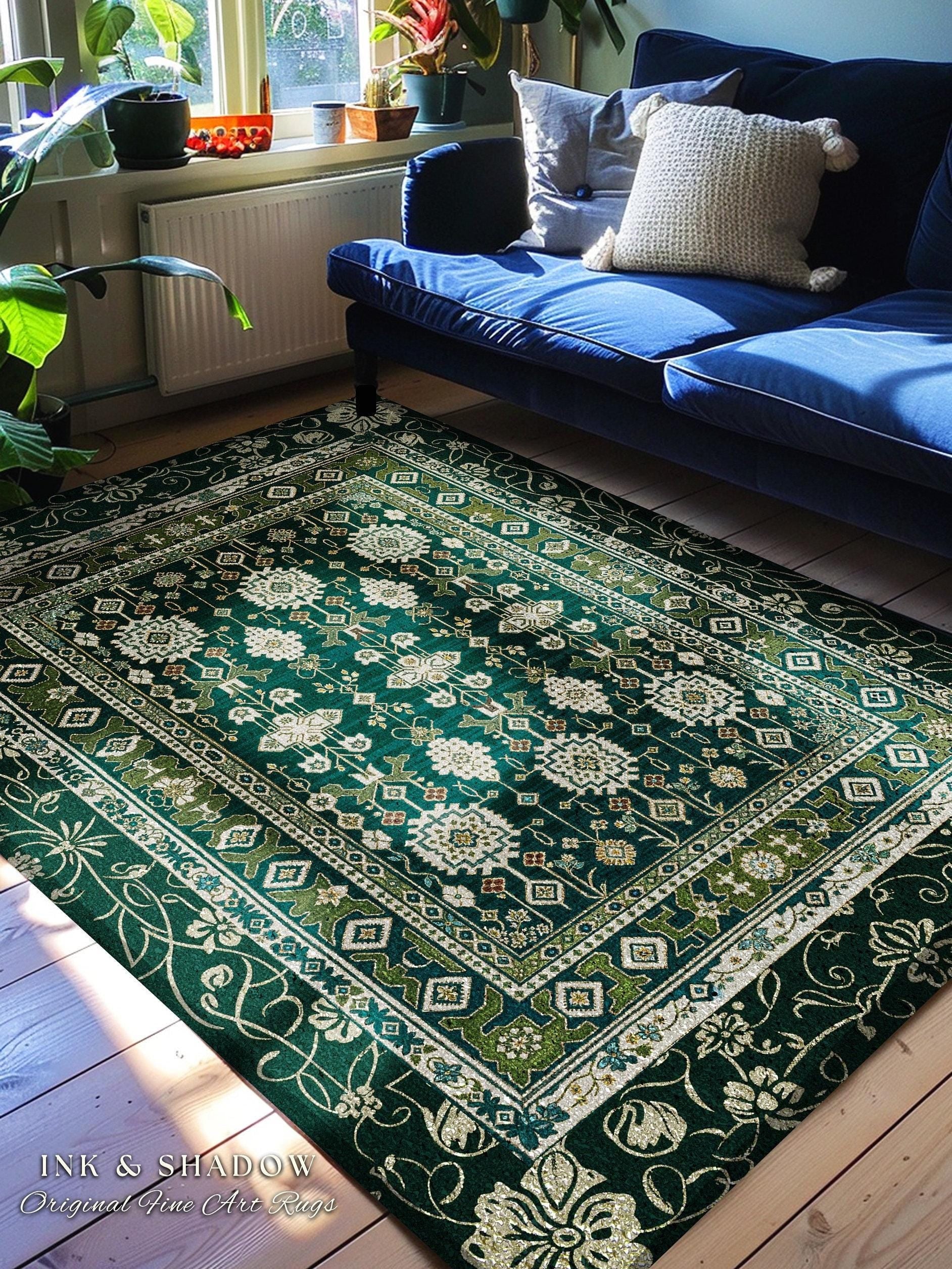 Forest Green Round Area Rug Boho Decor Rustic Aesthetic Living Room Sage Green Home Decor | Housewarming Gift Cottagecore Green Bedroom Mat