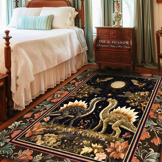 Rustic Elegance Dinosaur Decor Woodland Gothic Celestial Stegosaurus Rug Antique Baroque Aesthetic Enchanted Forestcore Art Home Accent