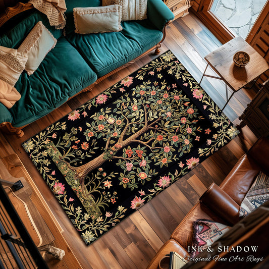Tree of Life Area Rug | Bohemian Aesthetic Living Room Home Decor Rustic Housewarming Gift Cottagecore Earth Tone Bedroom Floor Mat Indie |
