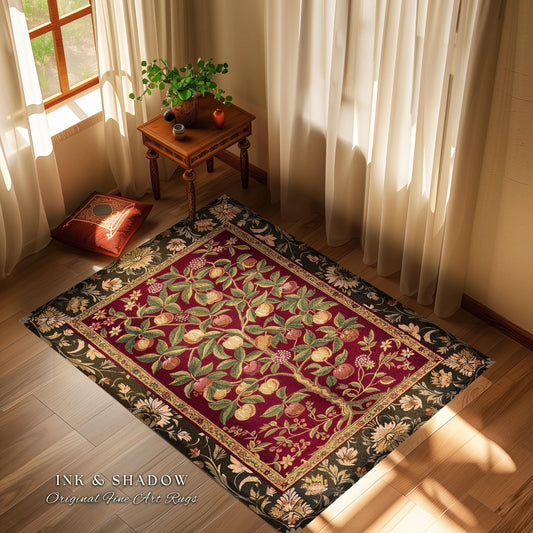 Medieval Aesthetic Chenille Rug | Boho Aesthetic Living Room Maroon Home Decor Rustic Housewarming Gift Cottagecore Earthy Bedroom Floor Mat