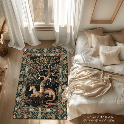 Woodland Mysticism Round Floor Rug | Ethereal Gothic Book Nook Decor Fairy Bedroom Magic Aesthetic Maximalist Cottagecore Dragon Lover Gift