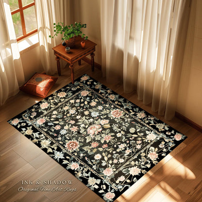 Elegant Victorian Floral Bedroom Rug | Maximalist Aesthetic Danish Pastel Home Decor Rustic Housewarming Gift Fairy Core Bedroom Whimsical |