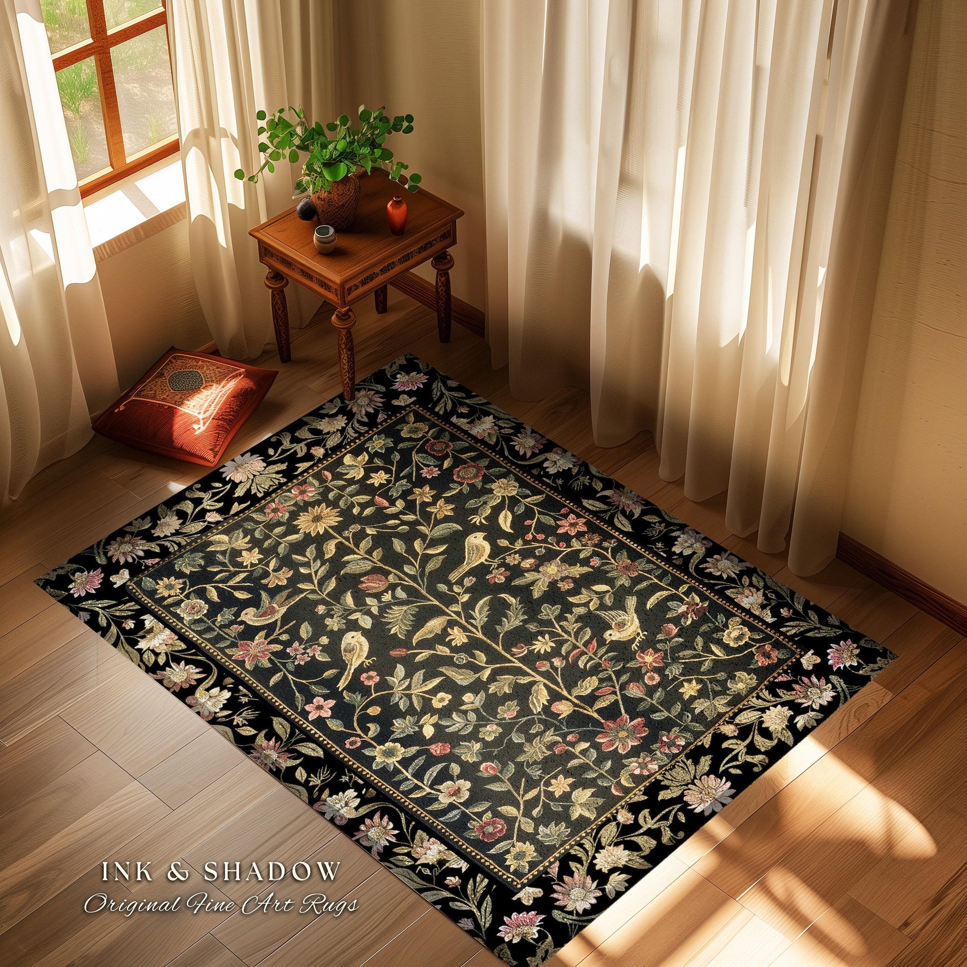 Folklore Aesthetic Area Rug | Spring Wildflower Aesthetic Living Room Gothic Home Decor Rustic Housewarming Gift Dark Academia Bedroom Flora