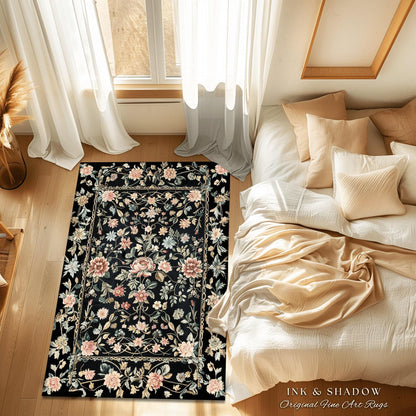 Elegant Victorian Floral Bedroom Rug | Maximalist Aesthetic Danish Pastel Home Decor Rustic Housewarming Gift Fairy Core Bedroom Whimsical |