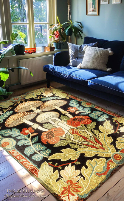 Midcentury Mushroom Rug | 70s Aesthetic Bedroom Boho Living Room Home Decor Mushroom Lover Gift Cottagecore Earth Tone Woodland Area Rug |