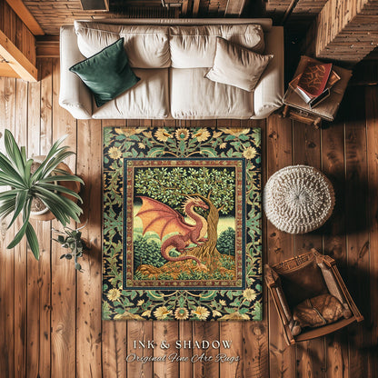 Victorian Gothic Dragon Area Rug | Dark Fairytale Aesthetic Whimsigothic Dark Academia Decor Crowcore Folklore Witchy Goblincore Home Accent