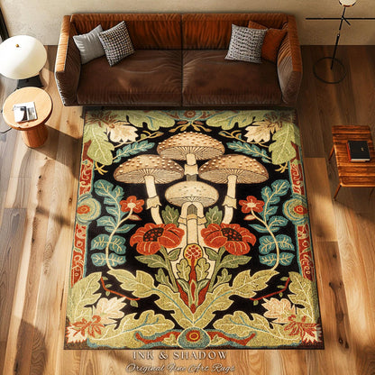 Midcentury Mushroom Rug | 70s Aesthetic Bedroom Boho Living Room Home Decor Mushroom Lover Gift Cottagecore Earth Tone Woodland Area Rug |