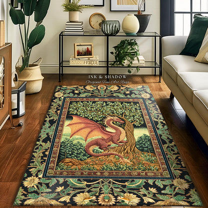 Victorian Gothic Dragon Area Rug | Dark Fairytale Aesthetic Whimsigothic Dark Academia Decor Crowcore Folklore Witchy Goblincore Home Accent