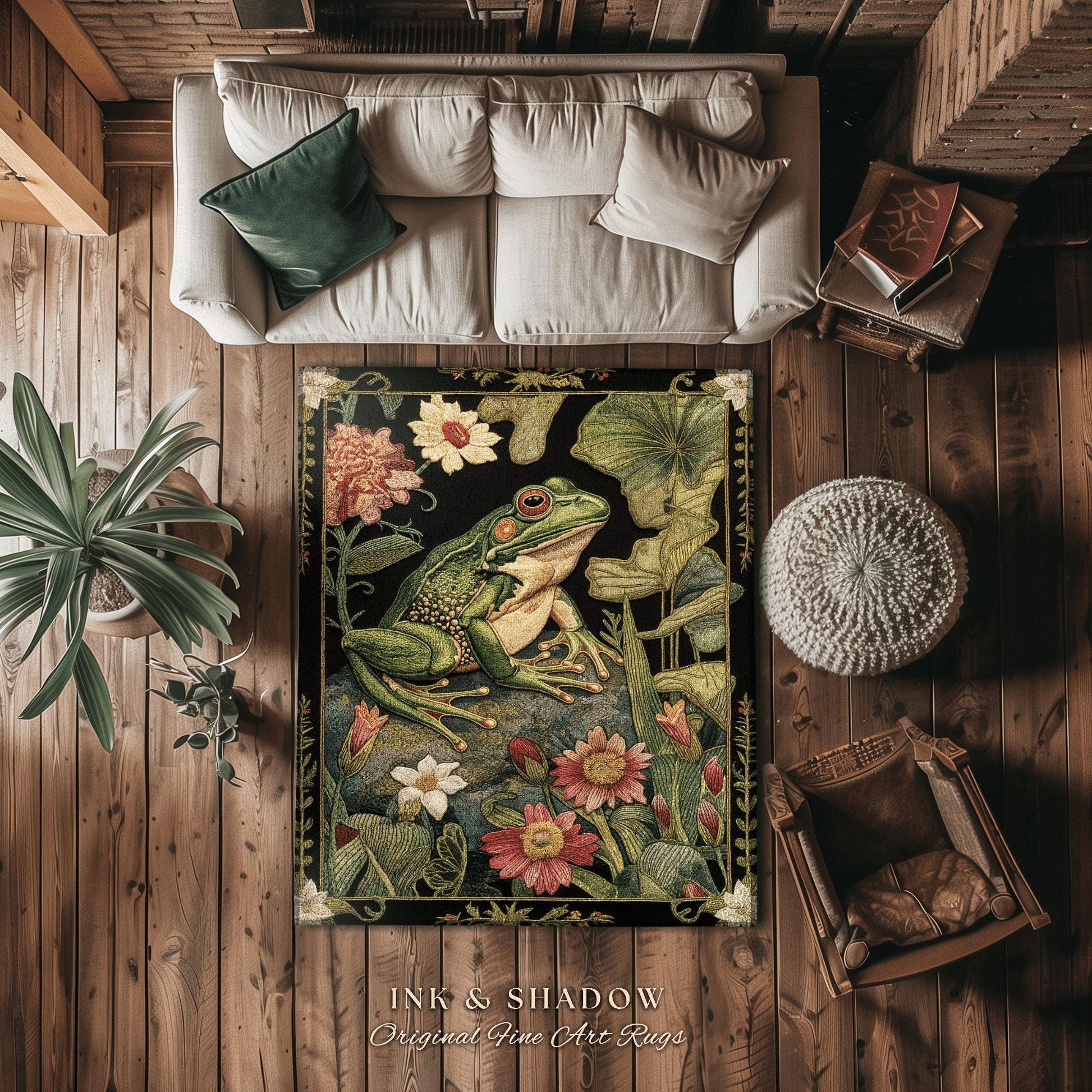 Woodland Toad Floor Mat | Fairy Aesthetic Living Room Home Decor Frog Lover Gift Cottagecore Earth Tone Bedroom Floor Mat Mystical Botanical