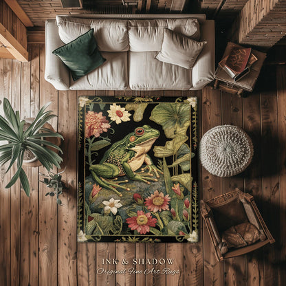 Woodland Toad Floor Mat | Fairy Aesthetic Living Room Home Decor Frog Lover Gift Cottagecore Earth Tone Bedroom Floor Mat Mystical Botanical