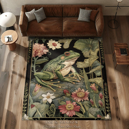 Woodland Toad Floor Mat | Fairy Aesthetic Living Room Home Decor Frog Lover Gift Cottagecore Earth Tone Bedroom Floor Mat Mystical Botanical