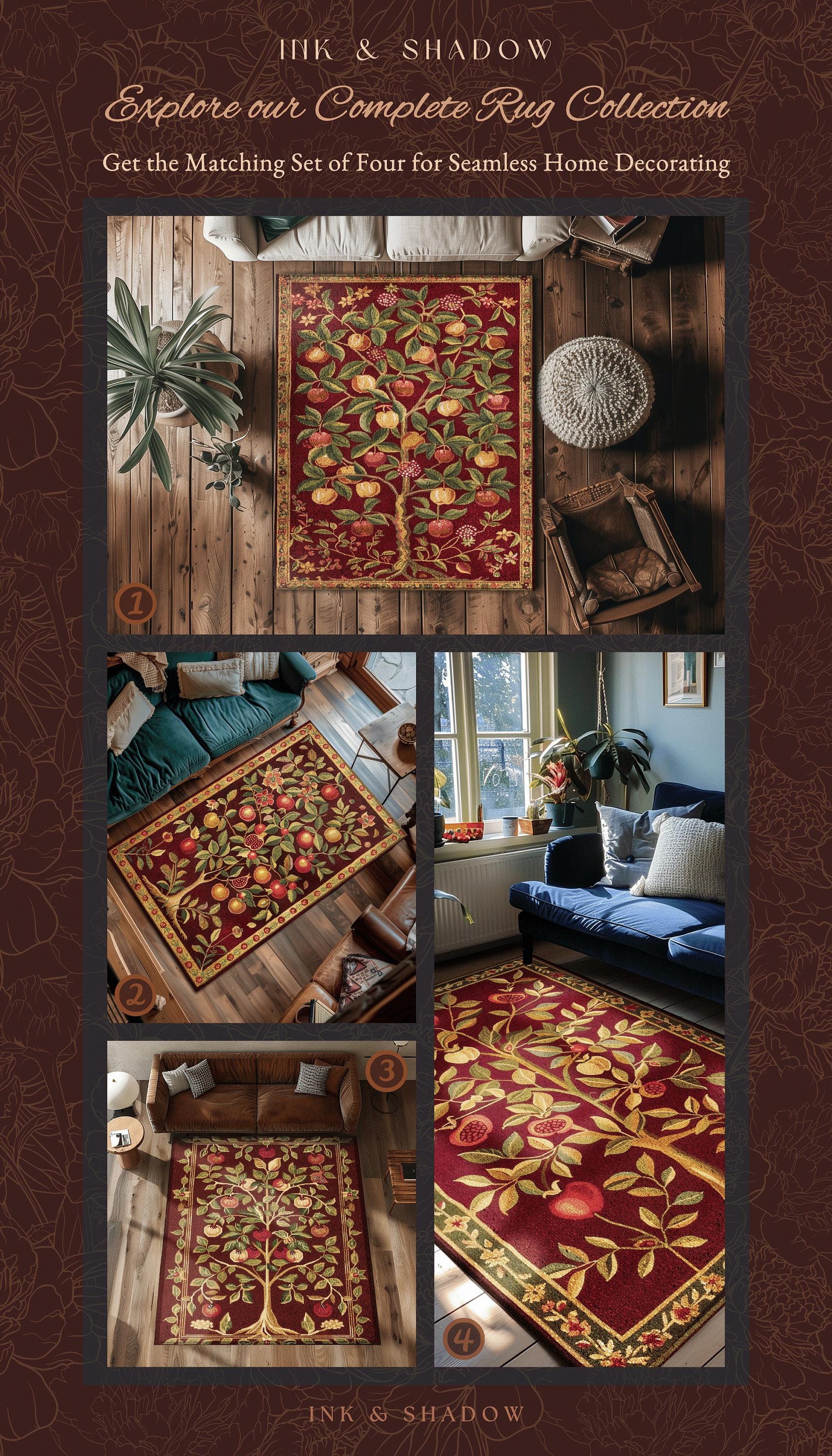 Pomegranate Tree Medieval Rug | Fruitful Aesthetic Living Room Moroccan Home Decor Rustic Housewarming Gift Cottagecore Nature Bedroom |