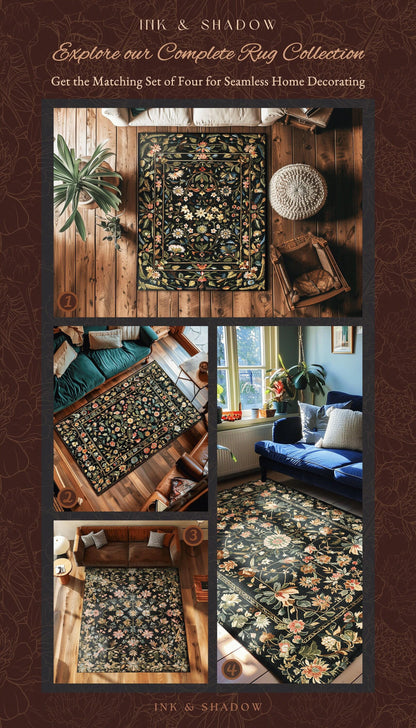 Charming Countryside Floral Field Folk Art Rug, Rustic Wildflower Botanical Cottagecore Decor Ethereal Home Victorian Garden Folklore Accent