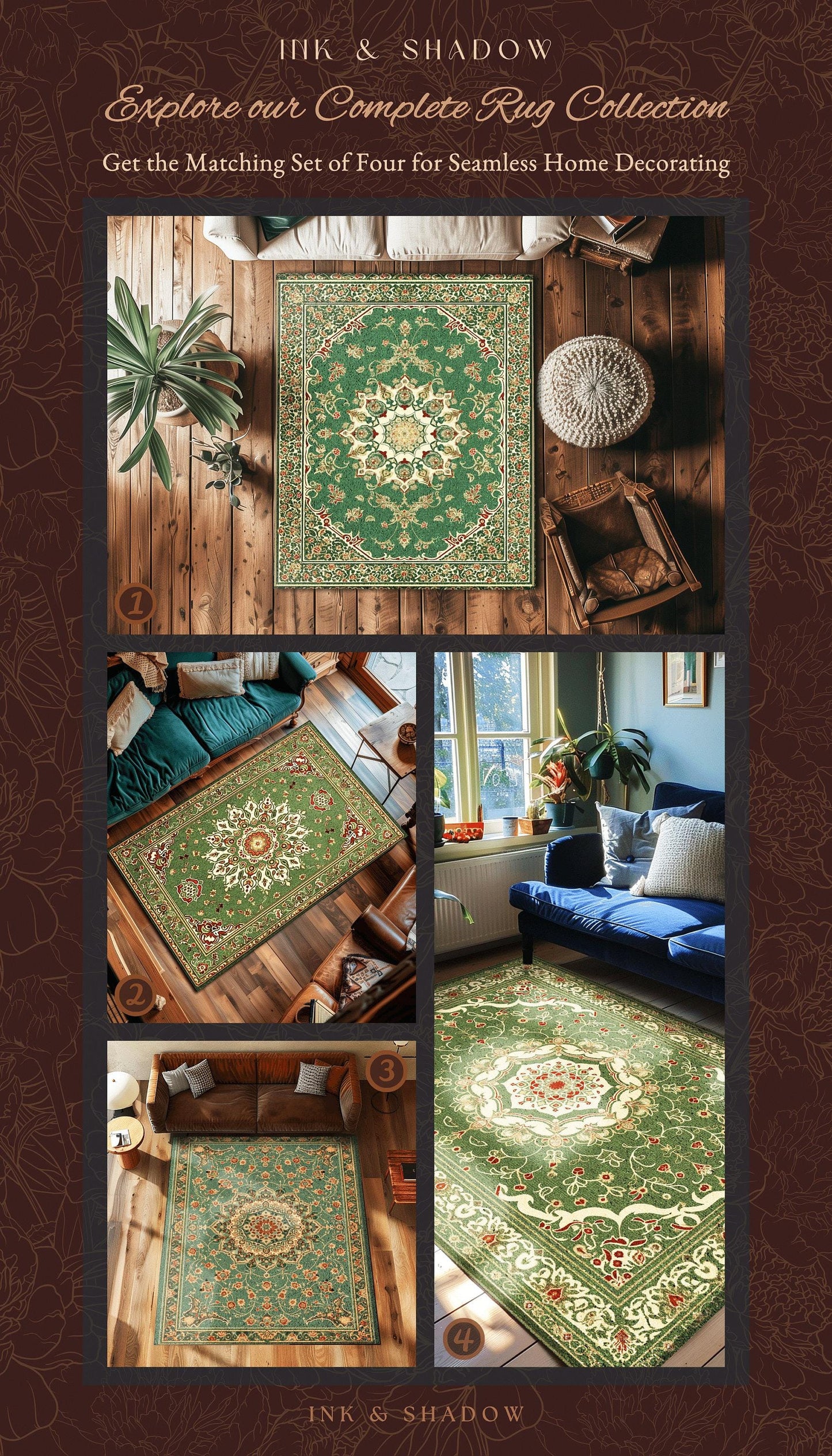 Boho Olive Green Floor Rug | Classic Ornate Victorian Rug With Sage Green Detail Accent Bohemian Aesthetic For Cozy Reading Nook Boho Style