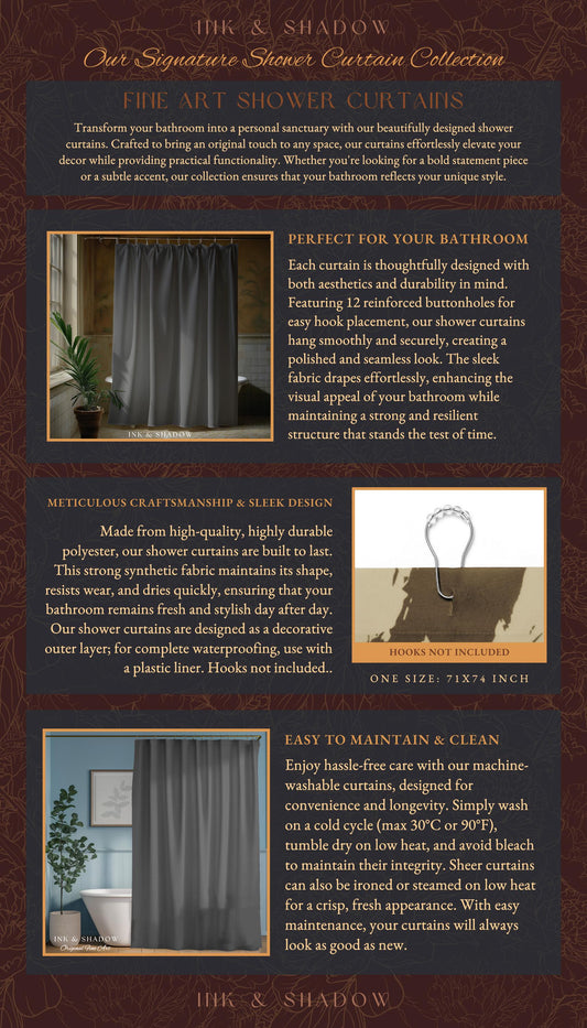 Baroque Elegance Whimsical Dragon Scale Shower Curtain | Moody Botanical Fantasy Themed Nordic Style Dark Academia Ornate Bathroom Medieval