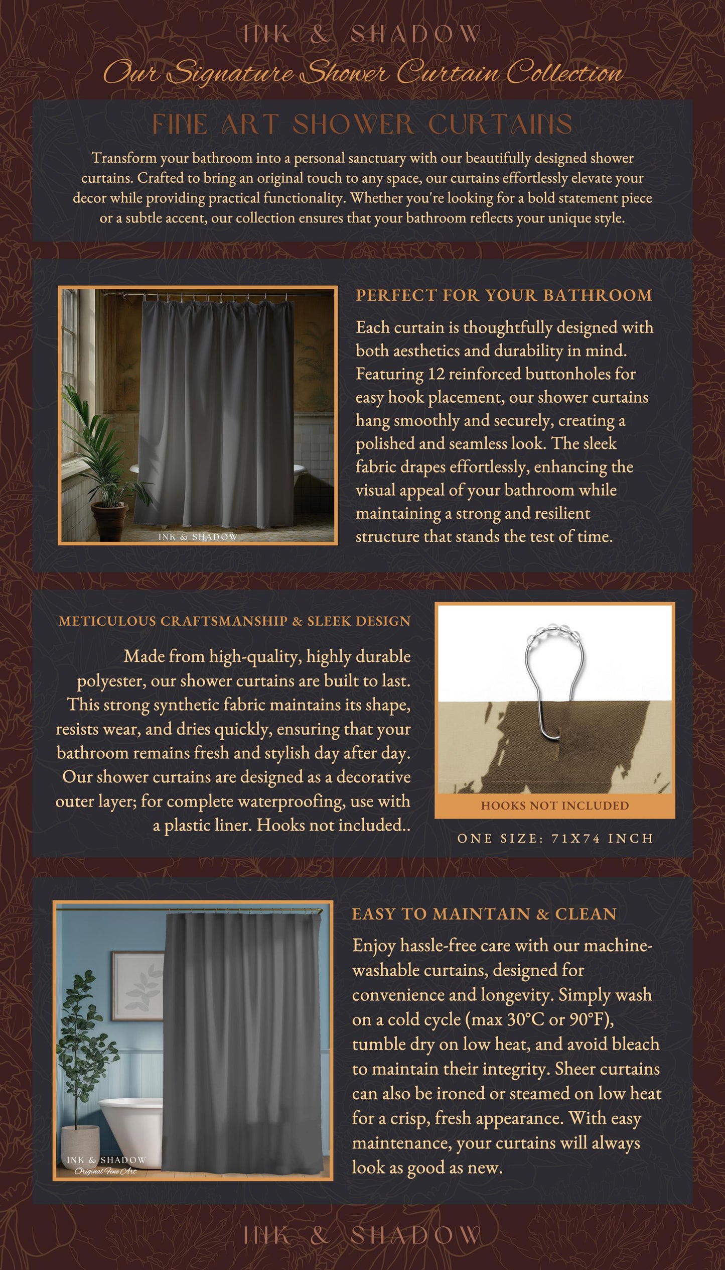 Rustic Medieval Dragon Shower Curtain | Mystic Fairytale Aesthetic Royal Dark Academia Bathroom Moody Botanical Elegance Fairycore Style |