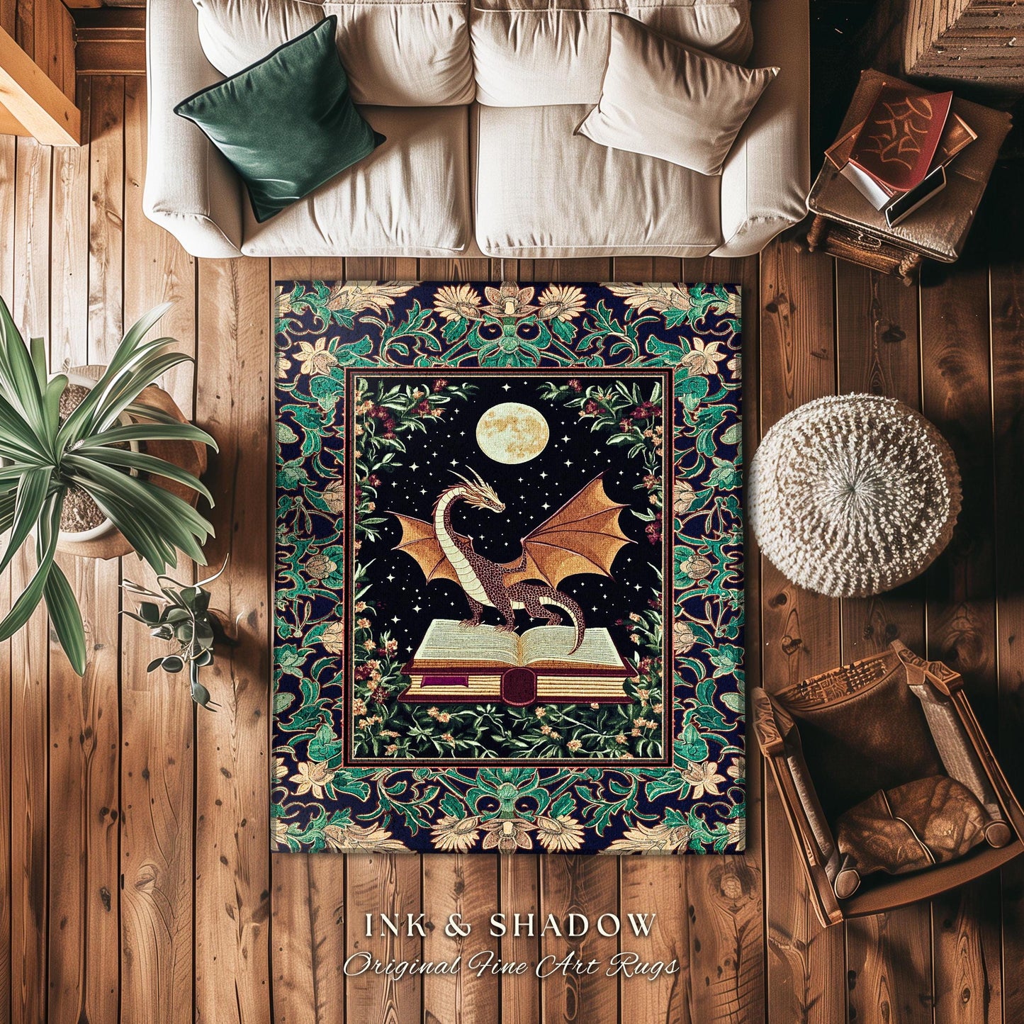 Fairy Tale Ethereal Home Accent Rug | Knight Aesthetic Woodland Medieval Maximalist Dragon Lover Area Rug Dark Academia Reading Corner Art