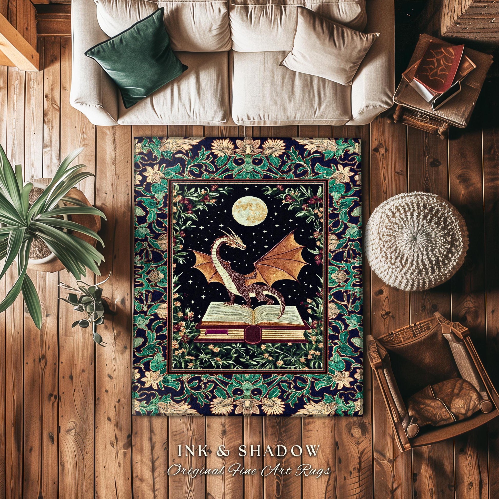Fairy Tale Ethereal Home Accent Rug | Knight Aesthetic Woodland Medieval Maximalist Dragon Lover Area Rug Dark Academia Reading Corner Art