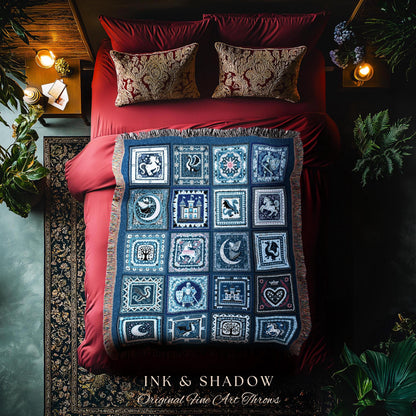 Once Upon a Time Fairytale Throw Blanket | Retro Vintage Knight Castle Medieval Folklore Style Romantic Woven Tapestry Storybook Coverlet