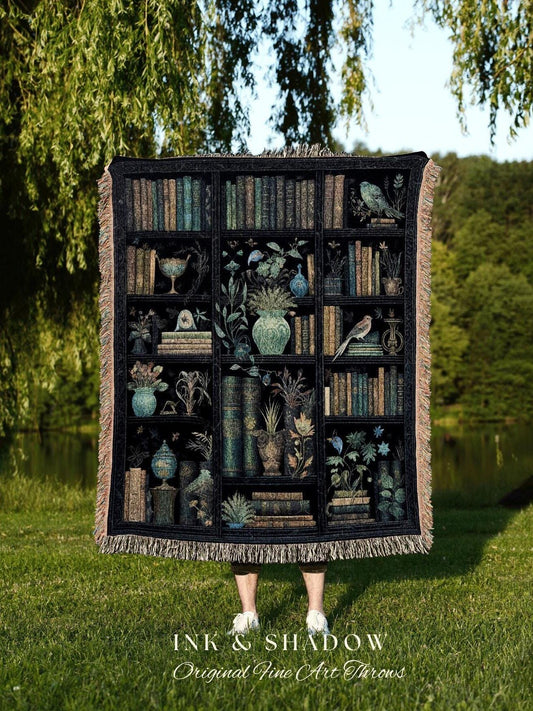 Dark Academia Bookshelf Blanket | Throw Blanket Goth Home Decor Dark Academia Book Lovers Gift Witchy Room Decor Vintage Book Lover Blanket