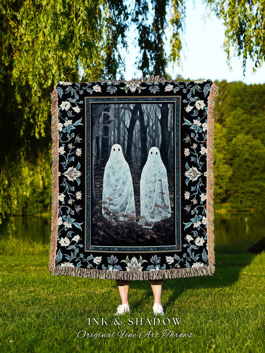 Moody Cottagegoth Home Decor Ghost Blanket Woodland Woven Tapestry Throw Vintage Aesthetic Gothic Room Ghost Painting Dark Academia Blanket