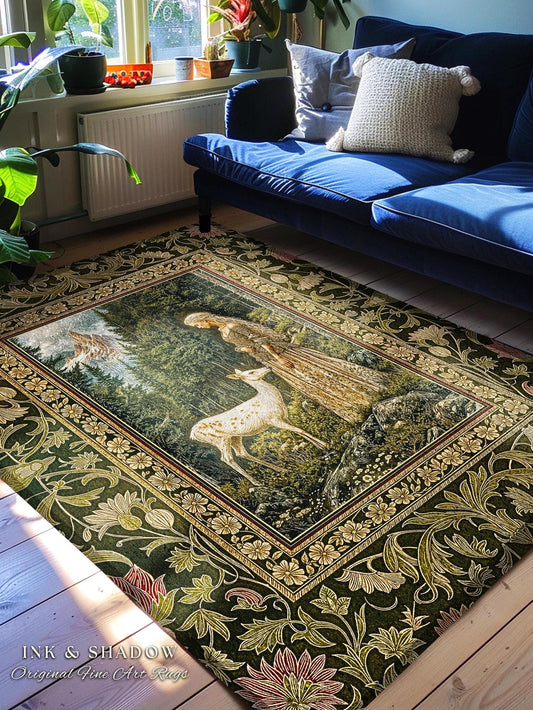 Whimsy Woodland Goddess Rug | Elegant Fairytale Accent Rug Victorian Botanical Princess Mystic Deer Forest Spirit Ethereal Bedroom Artwork |