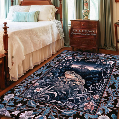 Witchy Toad Rug for Moody Bedroom | Dark Victorian Floral Frog Lover Accent Rug Eclectic Living Room Whimsical Cottagecore Magic Fairycore