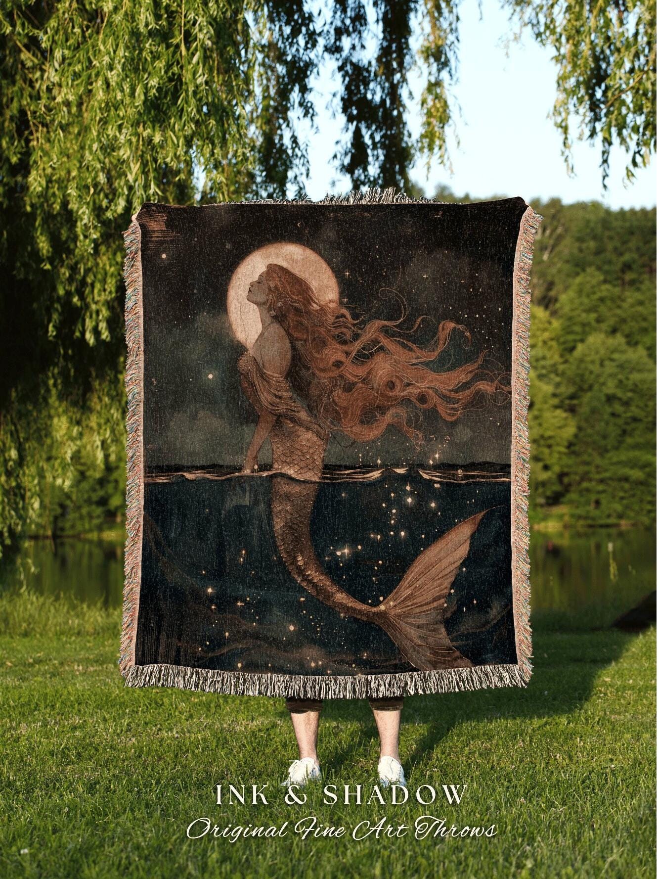 Sea Witch Woven Tapestry | Fairycore Bedroom Celestial Siren Blanket Ethereal Sirencore Decor Art Nouveau Fairy Grunge Witchy Wall Art