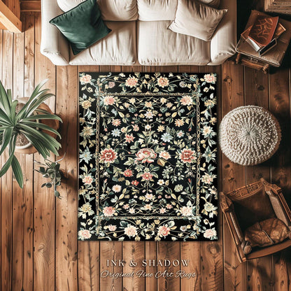 Elegant Victorian Floral Bedroom Rug | Maximalist Aesthetic Danish Pastel Home Decor Rustic Housewarming Gift Fairy Core Bedroom Whimsical |