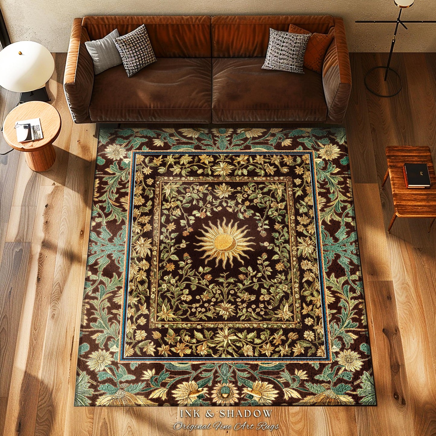 Boho Maximalist Sun Area Rug | Witchy Mystic Theme Rug Whimsical Celestial Tarot Aesthetic Astrology Inspired Spiritual Witchy Accent Rug