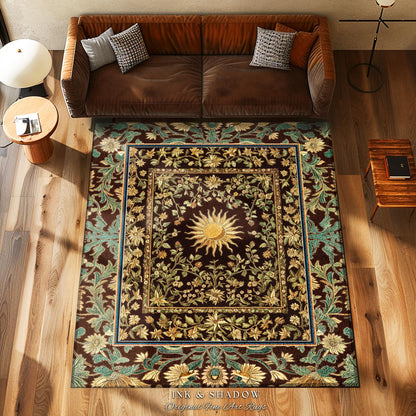 Boho Maximalist Sun Area Rug | Witchy Mystic Theme Rug Whimsical Celestial Tarot Aesthetic Astrology Inspired Spiritual Witchy Accent Rug