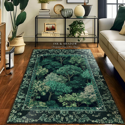Verdant Greenery Botanical Area Rug | Woodland Magical Aesthetic Living Room Green Home Decor Plant Loving Bedroom Plan Gift Emerald Teal |