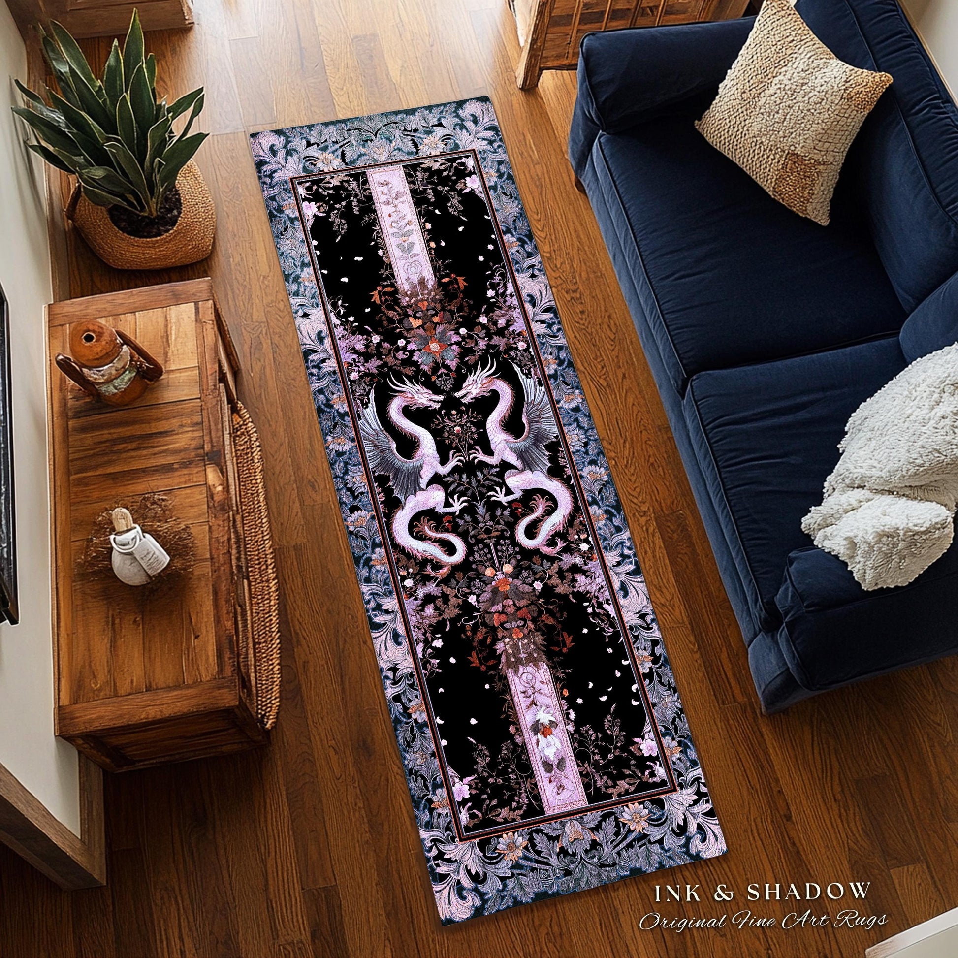 Pastel Gothic Fantasy Dragon Rug | Medieval Aesthetic Chinese Dragon Area Rug Home Acceent Lavender Purple Decor Whimsigothic Dark Academia