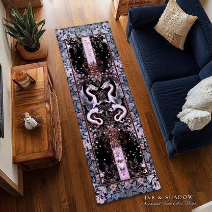 Pastel Gothic Fantasy Dragon Rug | Medieval Aesthetic Chinese Dragon Area Rug Home Acceent Lavender Purple Decor Whimsigothic Dark Academia