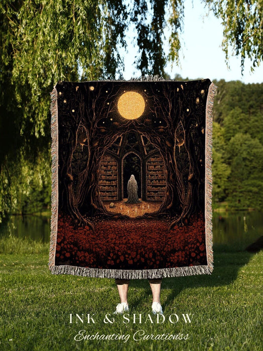 Dark Academia Tapestry Woven | Spooky Decor Goth Aesthetic Tapestry | Vintage Gothic Art Halloween Decor | Ghost Painting Tapestry Woven |