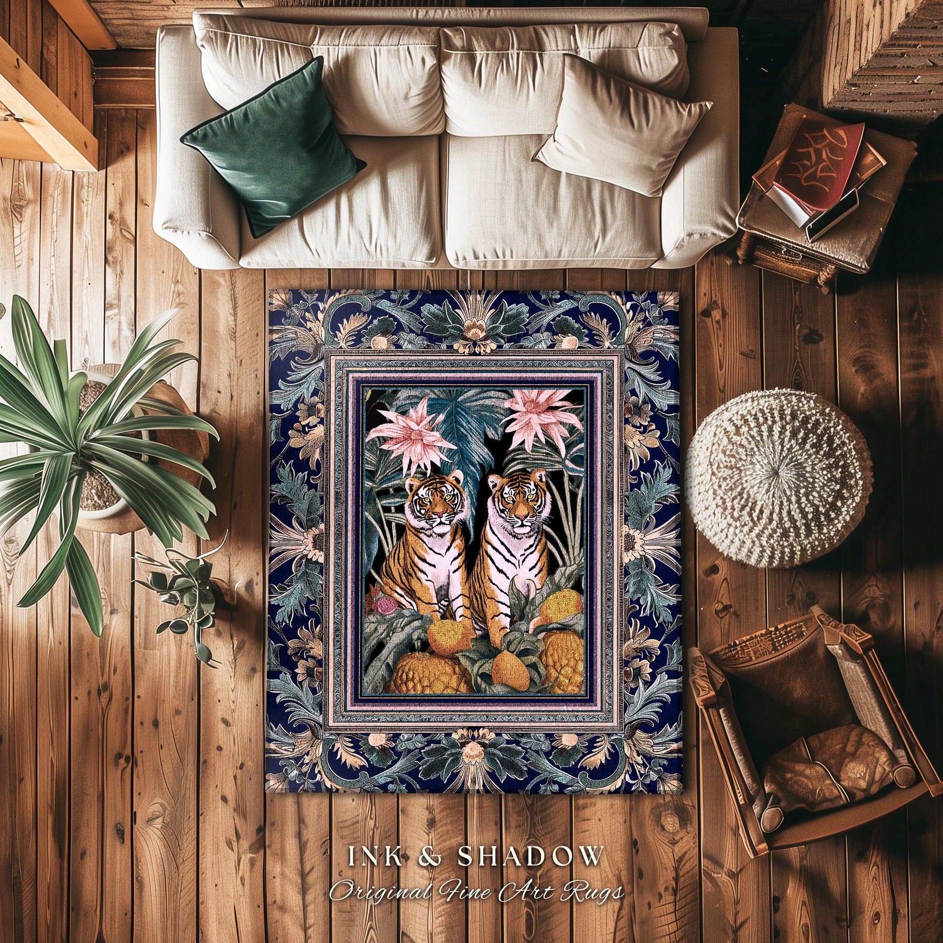 Pastel Tropigoth Accent Rug | Eclectic Whimsigoth Unique Bedroom Area Rug Botanical Foliage Nature Inspired Decor Safari Jungle Leaves Boho